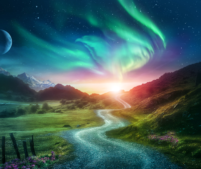 Aurora shaped as eagle over road